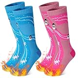 GRPSKCOS Kids Ski Socks 2 Pairs Girls Warm Thick Snow Socks for 3-12 Years Boys Girls(01 Pink+Blue, 3-6 Years)