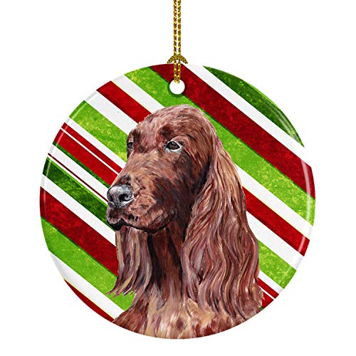 Caroline's Treasures Irish Setter Candy Cane Christmas Ceramic Ornament Christmas Tree Hanging Decorations for Home Christmas Holiday, Party, Gift, 3 in, Multicolor