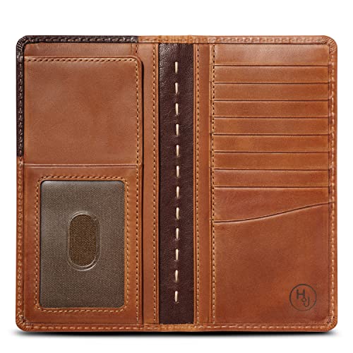 Image of House of Jack Co. Buck Long Bifold Wallet for Men, Full Grain Leather Rodeo Wallet, Western Long Wallet with ID Window, Slim Back Pocket Design, Tan