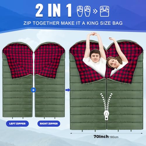 0 Degree Sleeping Bag Cotton Flannel Winter Cold Weather for Adults XXL Sleeping Bag 4 Season Big and Tall with Pillow Compression Sack - Image 6