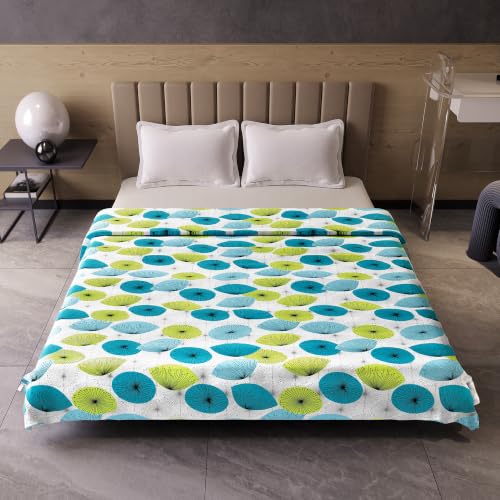 Image of Divine Casa Floret 100% Cotton Double Dohar | 120 GSM | Soft & Lightweight Throw Blanket | Reversible Design | Cozy & Breathable Bedding | All-Season Comfort | 220 x 205 CM, Aqua