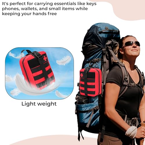 Image of Kraptick Medical MOLLE Pouch | Tactical First Aid Kit Bag | Military Emergency Medical Pouchs | Waterproof & Durable Trauma Kit Pouch | Compact MOLLE Medic Bag for Outdoor, Camping & Survival (Red)