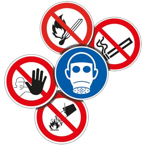 KSIGN Sicherheitskennzeichen-Set, für Gefahrstofflager, Folie, Ø 200mm,5/VE, ASR A1.3, DIN EN ISO 7010