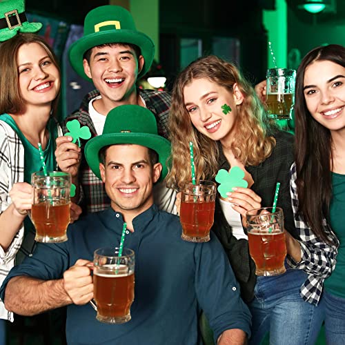 Whaline 200Pcs St. Patrick's Day Paper Straws Shamrocks Green Disposable Straws White Clover Prints Drinking Straws Irish Holiday Decorative Straws For Beverages Cocktail Birthday Party Supplies #TOP4