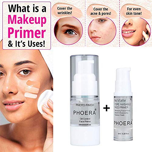 Phoera Primer Face Makeup 2Pcs (0.6 And 0.2 Fl.oz), Natural Matte Makeup Foundation Primer Pore Invisible Oil-Control Long Lasting Isolated Hydrating Cosmetic Beauty Foundation Primers #TOP1