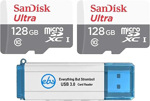 SanDisk Ultra - Tarjeta de memoria microSDXC de 128 GB (paquete de 2) UHS-I Clase 10 SDSQUNS-128G-GN6MN con (1) lector de tarjetas micro SD/TF