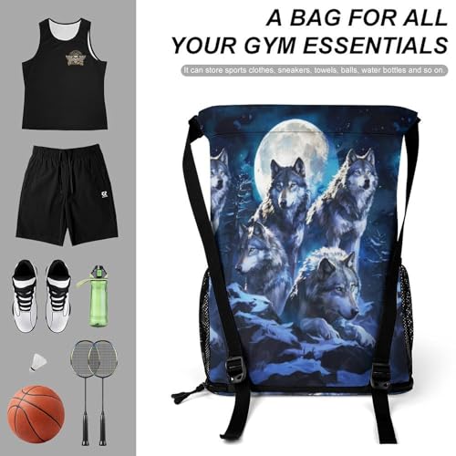 Custom Wolf Drawstring Backpack - Cute Cinch Sack, String Backpacks with Pocket for Women Men Kids Boys Girls for Gym Outdoor Sports Travel Athletic Drawstring Bag - Lightweight/Foldable4