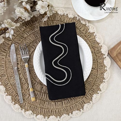 Image of R home Premium Embroidered Cotton Table Napkins Set of 6 Reusable Cloth Dinner Napkins Soft Washable Dining Table Linen Elegant Kitchen Coffee Table Decor (R home Urban Wave, 45X45 CM)