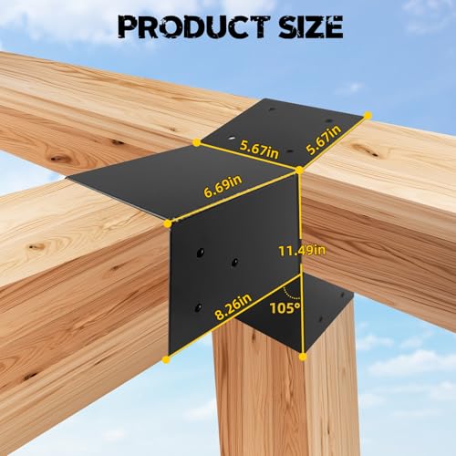 Image of 4Pack 30 Degree L-Shaped Pergola Bracket,2-Way Slant Roof Bracket for 6 x 6 (Actual Size:5.5 inchx5.5 inch) Indoor & Outdoor Wood Beam,DIY Slant Brackets for Pavilion,Porch,Deck,Hunt Cabin