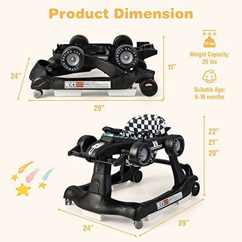 Image of GLACER Foldable Baby Walker, 4-in-1 Infant Walker with Adjustable Height & Speed, Music, Light, Steering Wheel & Washable Cushion, Baby Walker Activity Center for Boys Girls 6 -18 Months (Black)