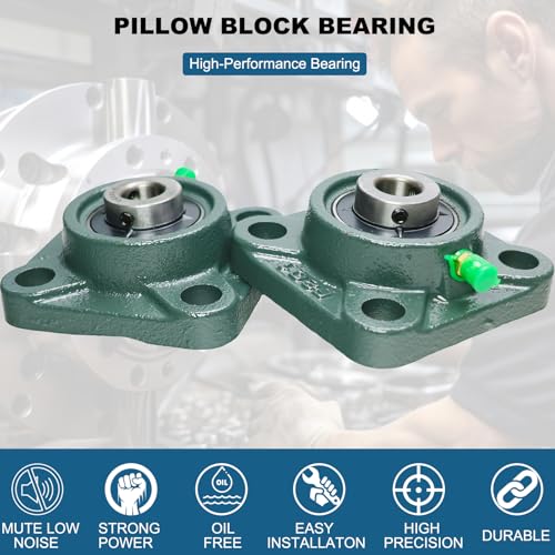 Image of 4 Pack UCF201-8 Pillow Block Bearing - Square Flange 4 Bolt Bearing - Bearing Steel with 1 /2 inch Bore - Self Alignment (UCF201-8)