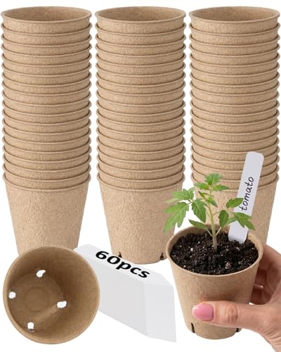 3.15Inch Peat Pots 60Pcs Biodegradable Pots for Seedling, Round Plant Seed Starter Pots with 60Pcs...