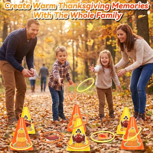 Image of Fennoral 4 in 1Thanksgiving Carnival Game Set for Kids | Turkey Ring Toss & Bean Bag Toss Game with 3-Legged Race Bands,Fall Harvest Indoor Outdoor Backyard Party Family Activities