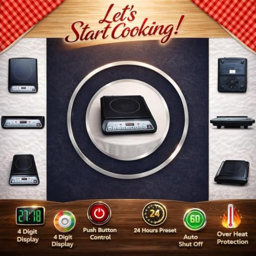 Image of Urban Decor 2000W Induction Cooktop with Slide Touch Control, Four-Digit LED Display, 9 Temperature Levels, 4-Hour Timer, Crystal Glass Surface Energy Efficient Portable Induction Cooker