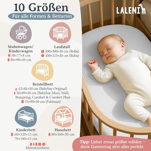 Laleni Jersey Spannbettlaken, 55x90cm, für Baby Beistellbett & Stubenwagen, 100% Baumwolle, Oeko-TEX Zertifiziert, Weiß
