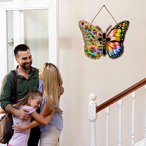 Rslee Butterfly Room Decor Cross Wooden Sign Wall Decor Scripture Plaque Quote Hanging Wall Sign Rustic Farmhouse Wall Art For Living Room, Tan, 9Inchx12Inch #TOP4