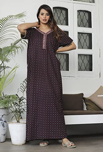 Image of G4Girl Pure Cotton Embroidery Nighty for Women's | Night Gown | Nighty | Nightdress | Maxi | Sleepwear | Jaipuri Nighty | Nighties | Gown