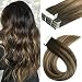 Tape In Hair Extensions 20pcs/50g Per Set #1BT6P1B Natural Black to Chestnut Brown Highlight Black Piano Color Double Sided Tape Skin Weft Remy Silk Straight Hair Glue in Extensions Human Hair 16 Inch