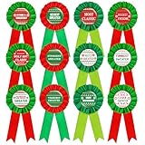 JarThenaAMCS 12 Pcs Christmas Ugly Sweater Award Ribbons Red Green Prizes Contest Award 1st 2nd 3rd Contest Place Medals for Xmas Holiday Party Favor Decoration