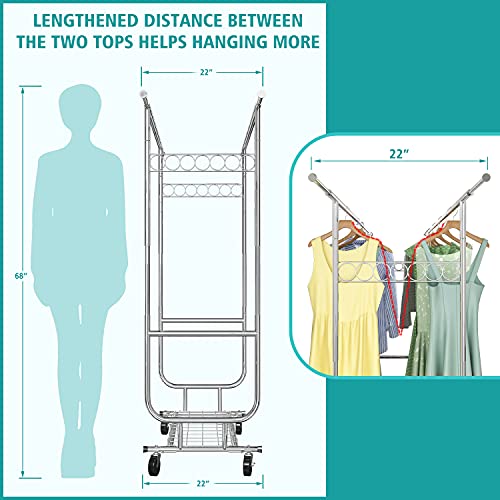 Raybee Heavy Duty Clothes Rack 610 Lbs Clothing Racks For Hanging Clothes Portable Clothes Rack Rolling Clothing Rack On Wheels Collapsible Commercial Grade Garment Rack Heavy Duty Chrome #TOP5