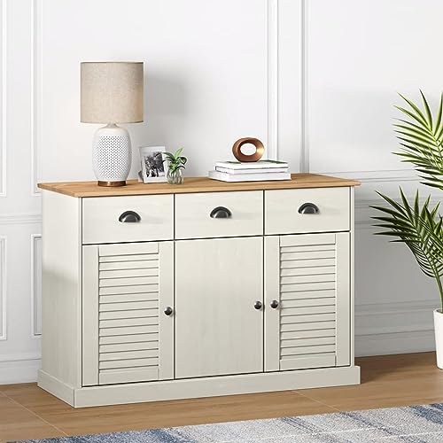 Aparador VIGO de pino con puertas de persiana blanco para pasillo 3