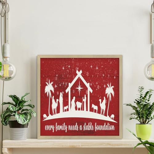 Crèche de Noël déco murale en bois style ferme 30x30
