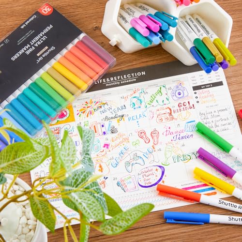 Image of Shuttle Art Permanent Marker, 30 Colors Ultra Fine Point, Assorted Colors, Works on Plastic,Wood,Stone,Metal and Glass for Kids Adult Coloring Doodling Marking