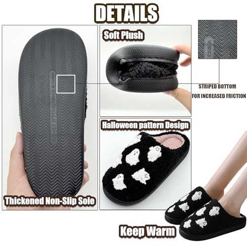 FOCUSIN Halloween Pumpkin House Slippers for Women - Fluffy Soft Cozy Bedroom Spooky Shoes for Indoor Outdoor Use2