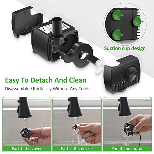 Homasy 80GPH (300L/H, 4W) Submersible Water Pump, Ultra Quiet for Pond, Aquarium, Fish Tank Fountain, Powerful Water Pump with 5.9ft (1.8m) Power Cord, Black - Thumbnail 5