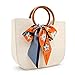 Straw Handbag for Women Summer Beach Straw Handbag Wooden Ring Tote Crossbody Shoulder Bag With Leather Strap (Beige)