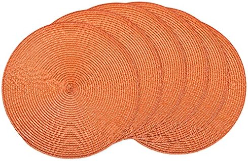 AHHFSMEI Round Braided Placemats 15 Inch Round Table Mats for Dining Tables Woven Heat Resistant Place mats Set of 6 (Orange)