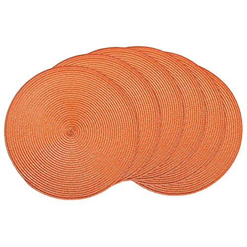 AHHFSMEI Round Placemats Set of 6 Heat Resistant Washable Non-Slip Woven Braided Table Mats for Dining Table Kitchen & Home Decor (Orange)