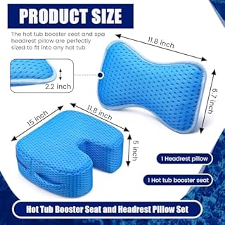 DoubleFill 2 Pcs Hot Tub Booster Seat for Adults and Bath Pillow Weighted Spa Booster Seat Cushion Spa Headrest Pillow 4d Air Mesh Inflatable Hot Tub Accessories for Indoor or Outdoor Quick Dry(Blue)
