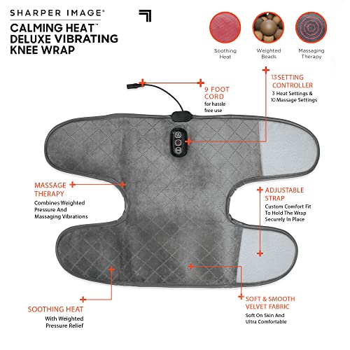 Calming Heat Knee Wrap By Sharper Image Personal Electric Knee Heating Pad Wrap With Vibrations, 2 Heat & 5 Massage Settings For 10 Relaxing Combinations, Soft To Touch Plush Fabric #TOP2