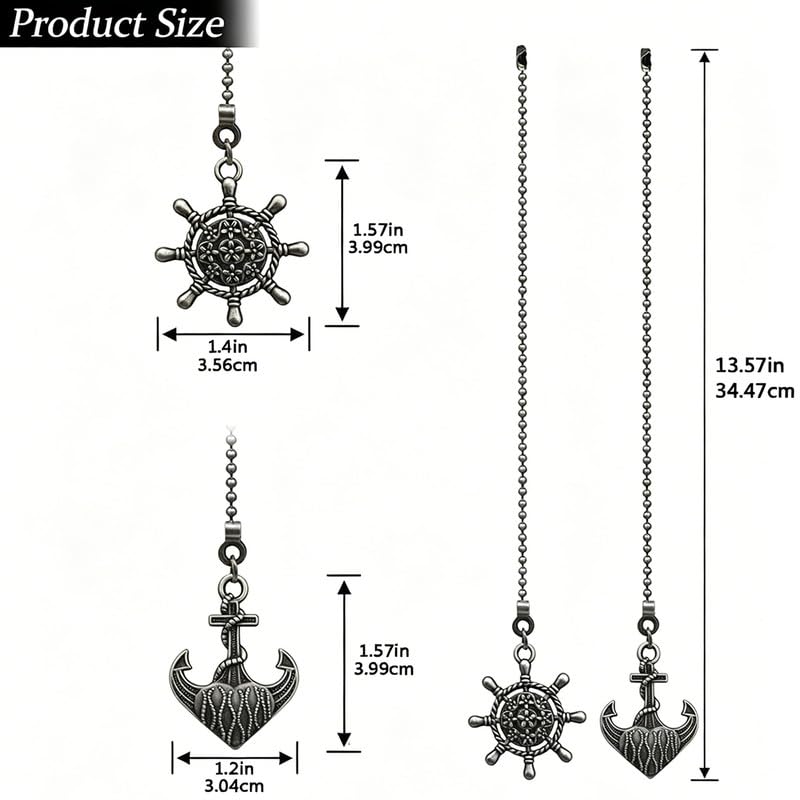 Image of 2pcs Anchor Set Ceiling Fan Pull Chain Extension for Ceiling Fans Lights, with Chain Connector (Black)