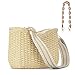 Herald Small Handmade Straw Crossbody Bag for Women, Summer Chic Woven Handbag Shoulder Purse with Chain & Guitar Strap (Beige)