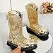 Girls Knee High Boots Fashion Sparkly Sequin Booties Back Zipper Riding Boot PU Leather Non Slip Lug Sole Party Shoes