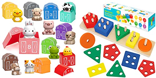 Aigybobo Learning Toys For 1,2,3 Year Old Toddlers,20Pcs Farm Animals And Wooden Sorting & Stacking Toys,Fine Motor Skill Toy, Ideal Gift For Boys Girls Age 12-18 Months #TOP9