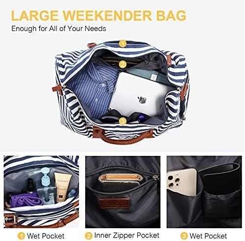 Sucipi Canvas Duffle Bag Weekender Bag for Women Travel Duffel Bag Carry on Bags for Airplanes with Shoe Compartment Large Women Overnight Bag with Wet Pocket Mommy Bag for Hospital with Toiletry Bag (Blue/White Striped) 3 Sucipi Canvas Duffle Bag Weekender Bag for Women Travel Duffel Bag Carry on Bags for Airplanes with Shoe Compartment Large Women Overnight Bag with Wet Pocket Mommy Bag for Hospital with Toiletry Bag (Blue/White Striped)