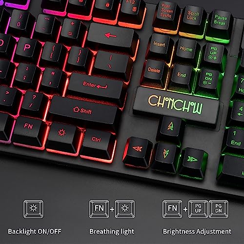 CHONCHOW Gaming Keyboard and Mouse Led Backlit USB Wired with Light Up 104Key 3600DPI 2 Side Button Mouse Keyboard Mechanical Feeling Compatible with PC Mac OS Xbox Ps4 Ps5 with Mousepad by CHONCHOW - Image 3