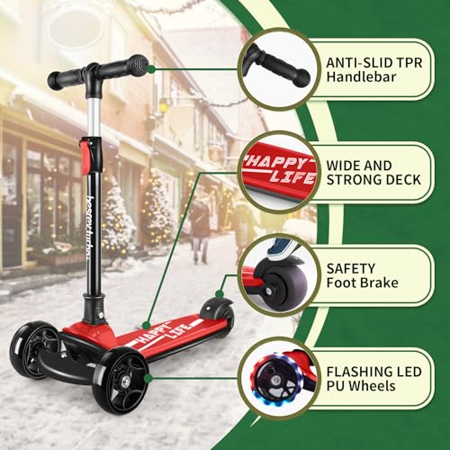 Image of besrey 3 Wheel Scooter for Kids Ages 3-10 with 4 Adjustable Height | LED Light Wheels, Foldable Toddler Scooter, Extra Deck, Lean-to-Steer Design, Sturdy and Safe