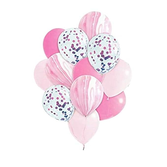 Crackles Pink Marble Balloon Set with Confetti Balloons for Birthday, Anniversary, Weddings, Engagement, House Warming Decoration | Party Balloons (Marble Balloons-Pink Pack of 12)