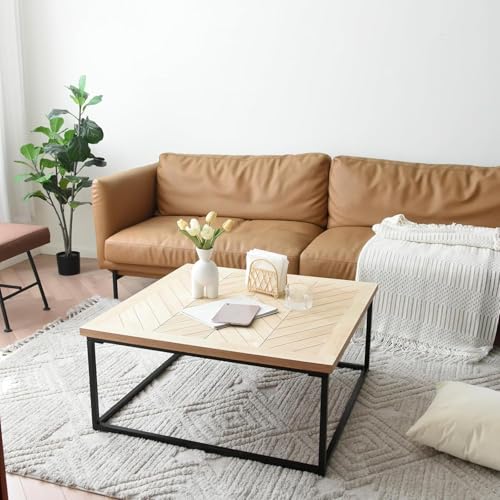 Table basse carrée en bois de pin 86 cm avec tablette de salon