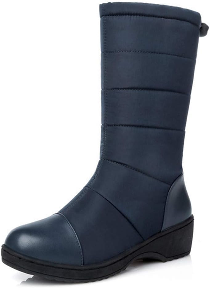 MIOKE Women's Winter Mid Calf Snow Boots Waterproof Rain Fur Lined Elastic Platform Cold Weather Snow Boot