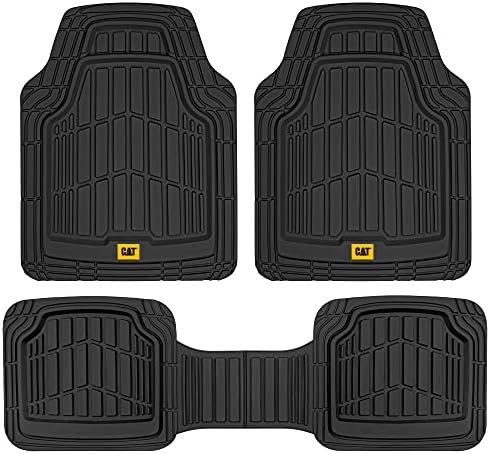 Cat® ToughRide Heavy-Duty 3 Piece Rubber All Season Floor Mats for Car Truck Van SUV, Black - Premium Trim to Fit Car Floor Mat, All Weather Deep Dish Automotive Floor Mats, Total Dirt Protection