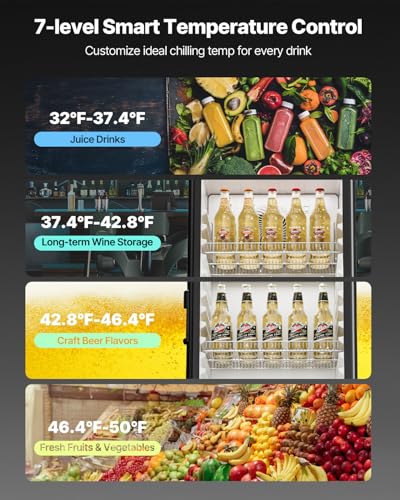 Image of VEVOR Commercial Merchandiser Refrigerator, 8.1 CU.FT Glass Door Display Refrigerator Upright Fridge, Beverage Refrigerator Cooler Merchandiser with 4 Adjustable Shelves and Soft LED Light, Black