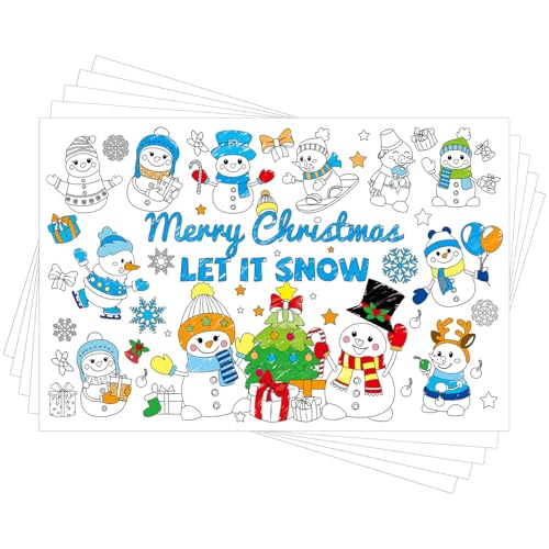 24uds Manteles Individuales para Colorear de Navidad para Niños, Manteles Individuales Navidad Papel para el Hogar Suministros de Mesa(Estilo de Temática de Muñeco de Nieve)