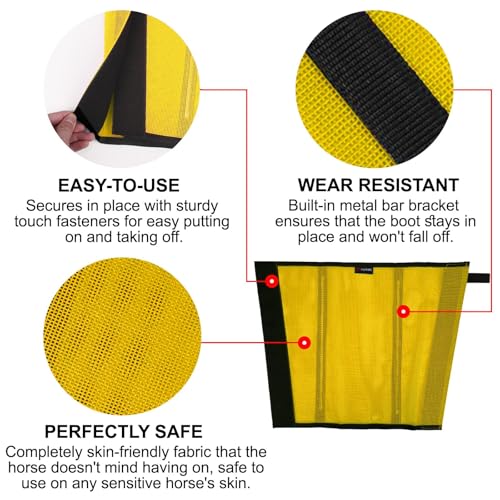 Image of Horse Fly Boots, Breathable Mesh Protection Set of 4, Comfortable Horse Leggings, Breathable Mesh Design, Equine Supplies for Reduce Stomping, Hoof Damage & Leg Fatigue (Yellow, Large)