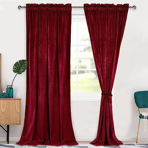 Hiasan Red Velvet Blackout Curtains 120 inches Long, 2 Panels, 52W x 120L