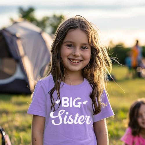 Image of Biggest /Bigger /Big Sister Shirt for Toddler Girls Cotton Short Sleeve Tshirts Announcement Outfits 2-10 Years